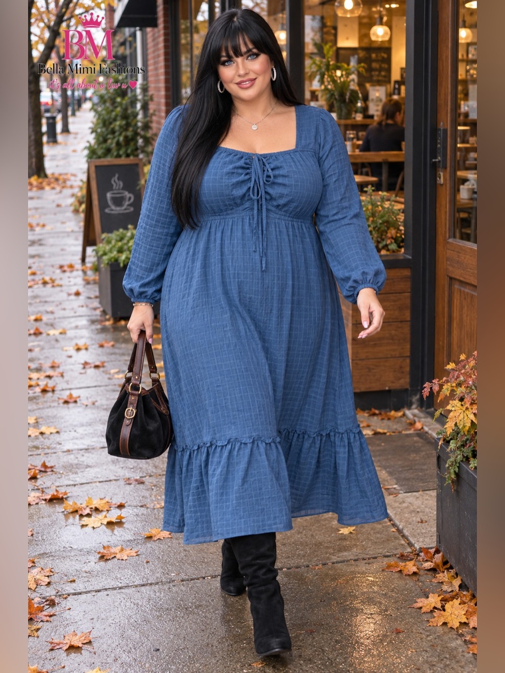 💙 NWT Fall Blue Textured Ruched Tie-Front Dress — Size 14/16 (1X) 💙